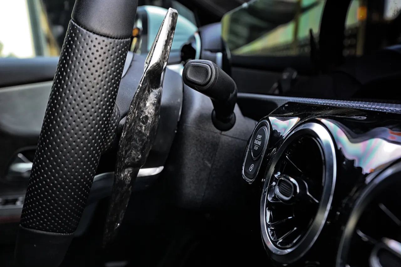 thumbnail image 2 of IJDMTOY Twill-Weave Carbon Style Paddle Shifter Extensions For Mercedes W204 W212 W218 – Non-AMG, ABS Plastic 2 of 2